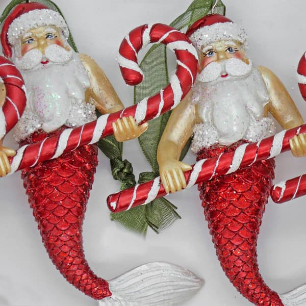 National Tree Glass Santa Merman Ornaments - Set of 4