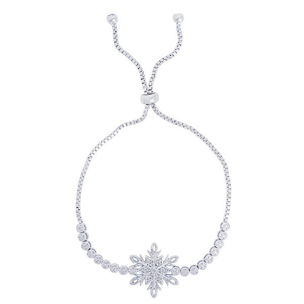 Accents Silver-Plated Diamond Accent Snowflake Bracelet - image 
