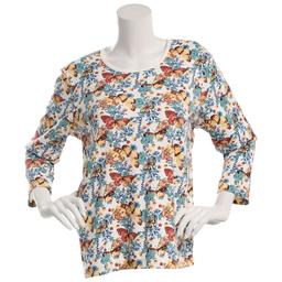 Petite Bonnie Evans 3/4 Sleeve Butterfly Floral Tee