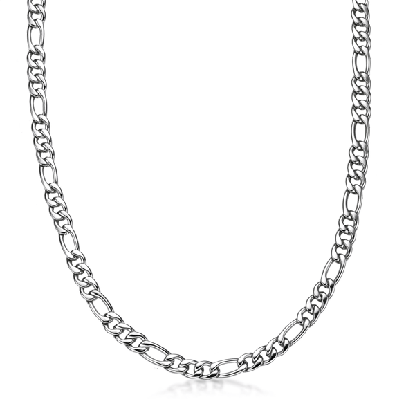 Mens Lynx Stainless Steel Figaro Chain Necklace & Bracelet Set