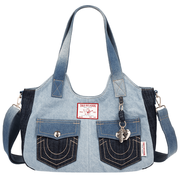 True Religion Color Block Denim Soft Satchel - image 