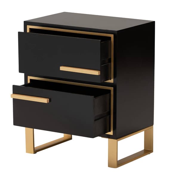 Baxton Studio Giolla Glam & Luxe Black Wood 2-Drawer Nightstand