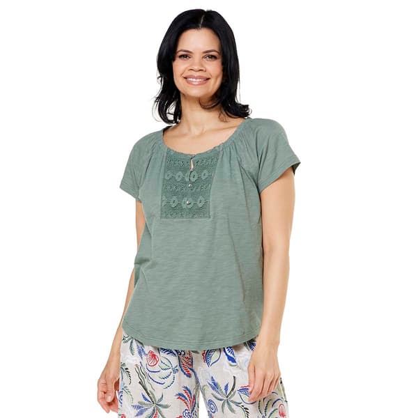 Plus Size Preswick & Moore(R) Crochet Yolk Henley Blouse - image 