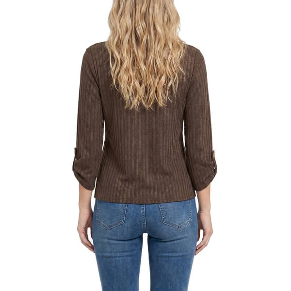 Womens NY Collection 3/4 Sleeve Knit Button Down Tie Front Blouse