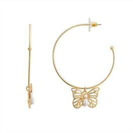 Roman Fairy Fantasy Gold-Tone Butterfly Hoop Earrings