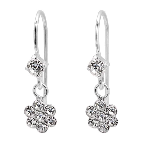 Marsala Sterling Silver Crystal Flower Drop Earrings - image 