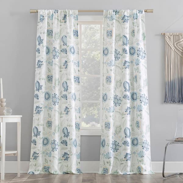 Selah Print Jacobean Rod Pocket Sheer Panel Curtain