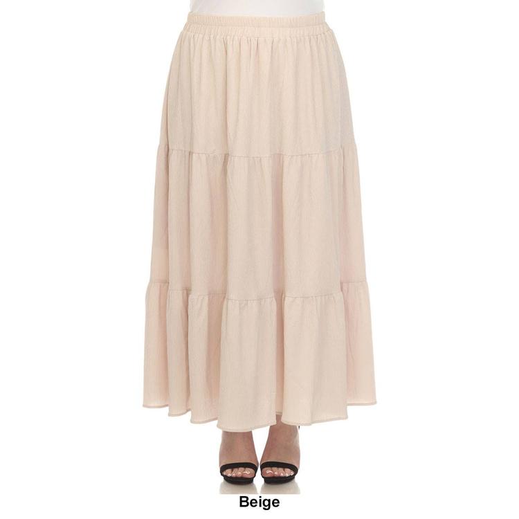 Plus Size White Mark Pleated Tiered Maxi Skirt