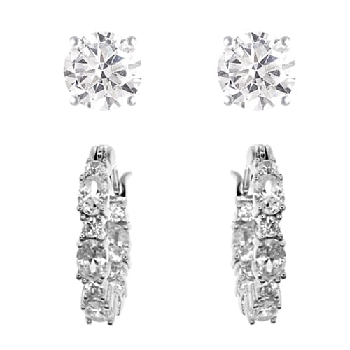 Silver Plated & Cubic Zirconia 2pc. Earrings - image 