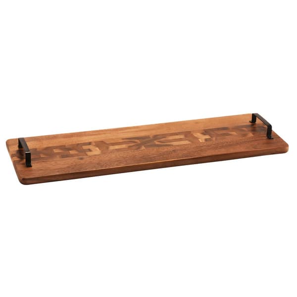 Kalmar Home Extra Long Acacia Wood Tray with Metal Handles - image 