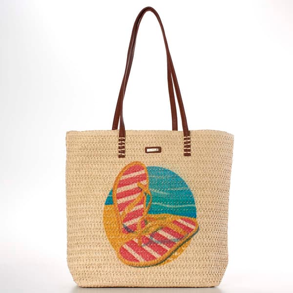 Womens Caribbean Joe Flip Flops Straw Tote