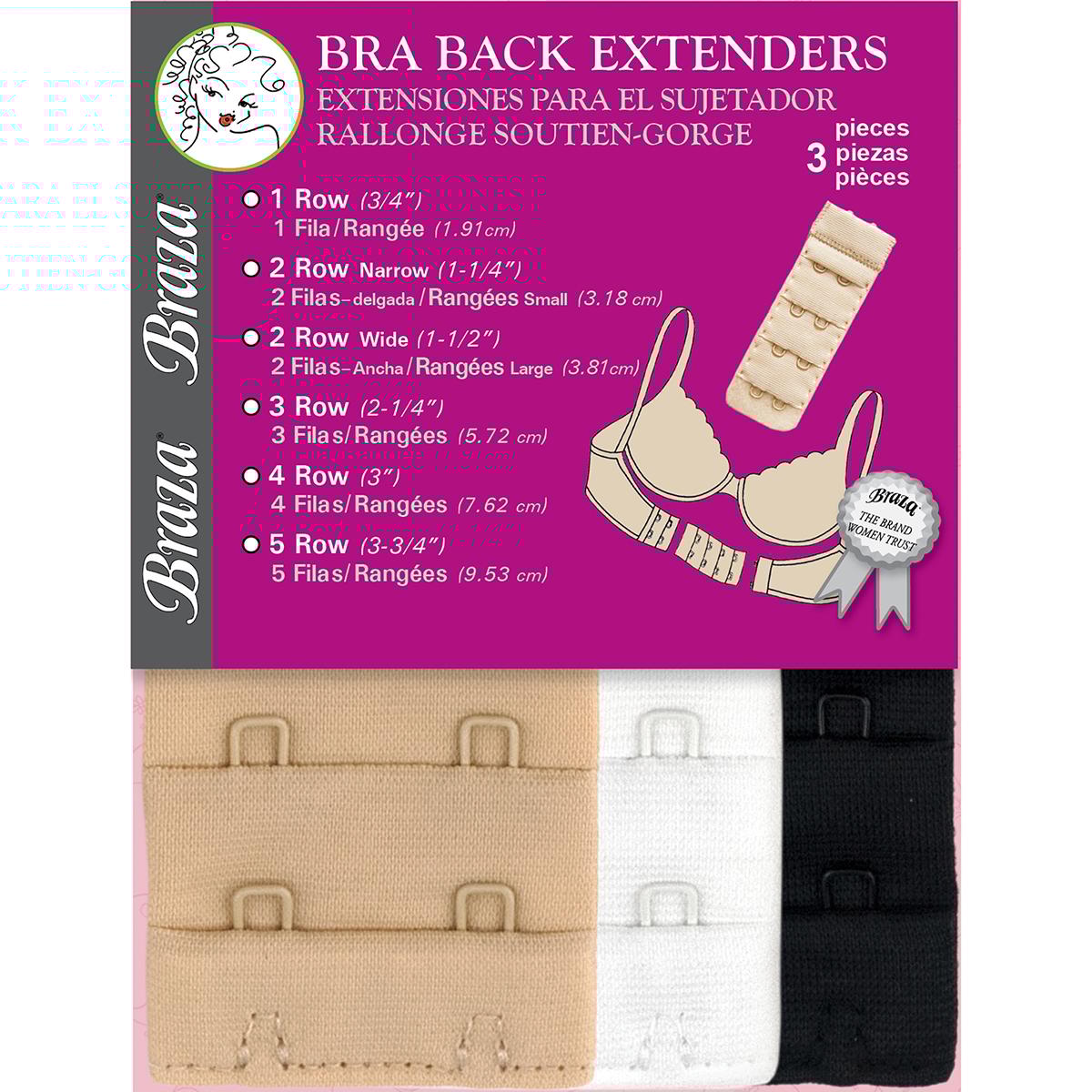 Womens Braza 3pk. Back Extender Multi Pack