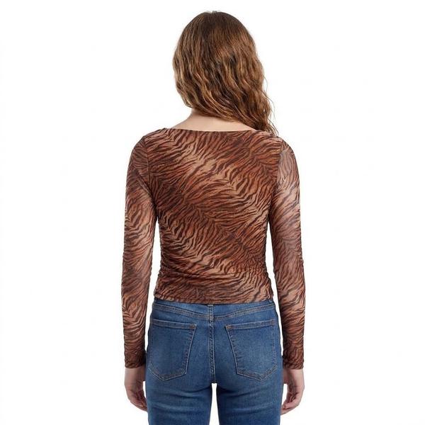 Juniors Madden Girl Long Sleeve Mesh Tiger Print Top