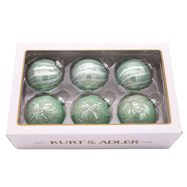 Kurt Adler 6pc. Silver & Pale Aqua Embellished Ball Ornaments Set
