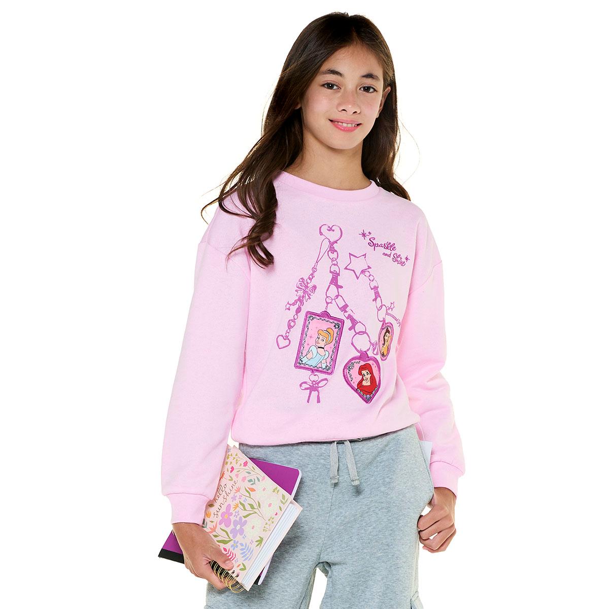 Girls (7-16) Disney Princesses Charms Fleece Lined Crew Neck
