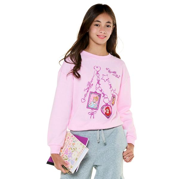 Girls (7-16) Disney Princesses Charms Fleece Lined Crew Neck
