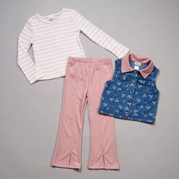 Girls (7-16) Little Lass(R) 3pc. Bow Print Denim Vest/Top & Pants
