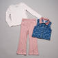 Girls (4-6x) Little Lass(R) 3pc. Bow Print Denim Vest/Top & Pants - image 1