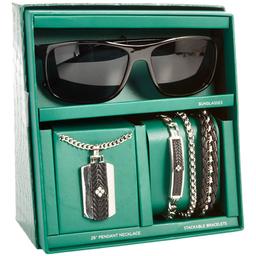 Mens Gentlemen''s Classics™ Tag Necklace & Leather Bracelet Set