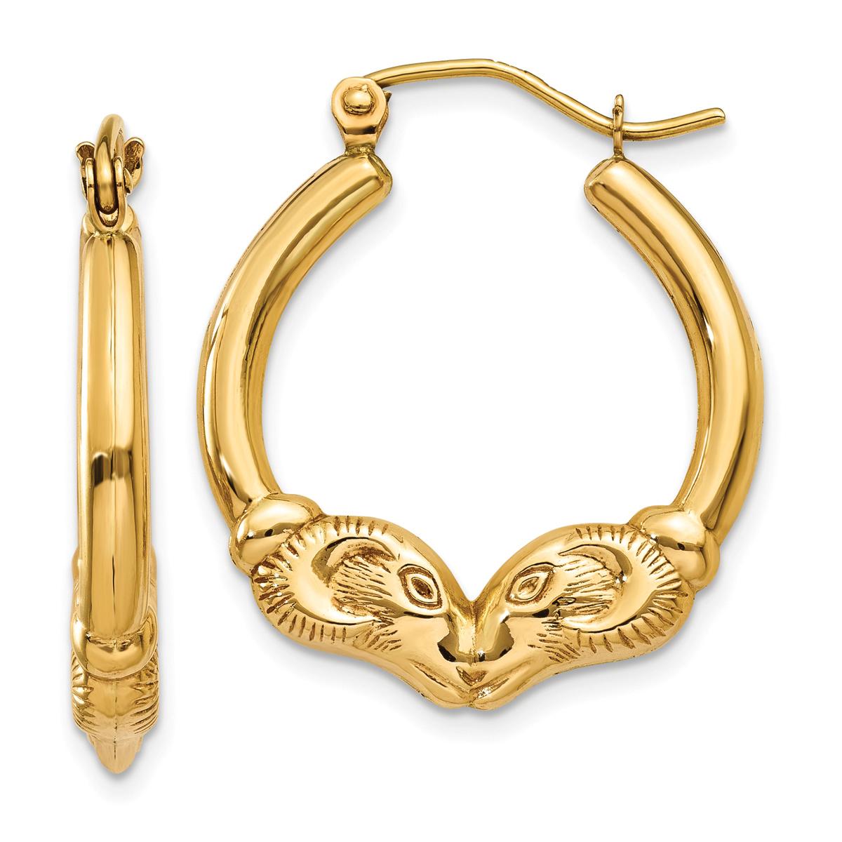 Gold Classics™ 17mm 14kt. Gold Polished Ram Hoop Earrings