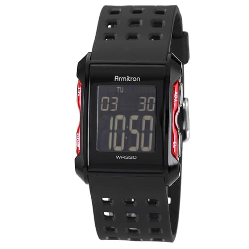 Mens Armitron Black Resin Sport Watch - 40-8177RED - image 