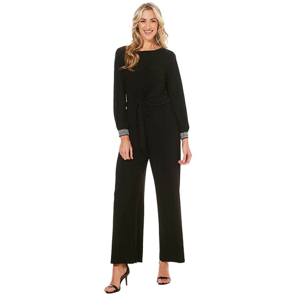 Womens MSK Long Sleeve Rhinestone Trim Side Tie Jumpsuit - image 