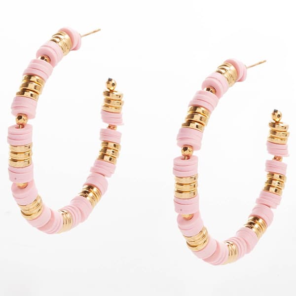 Ashley Cooper(tm) Pink Square Beads & CCB Rondelles Hoop Earrings - image 
