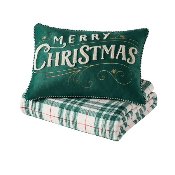 Hallmark Merry Christmas 2pc. Holiday Plush Throw & Pillow Set