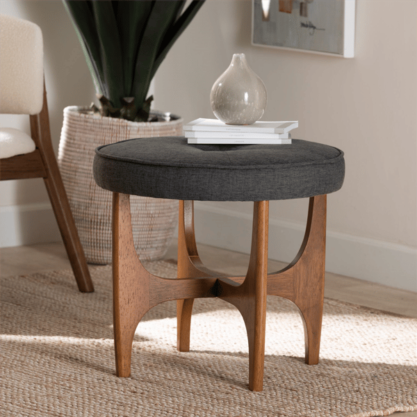 Baxton Studio Theo Japandi Wood Ottoman Footstool