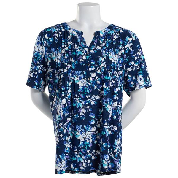 Plus Size Napa Valley Watercolor Floral Knit Henley Top - image 