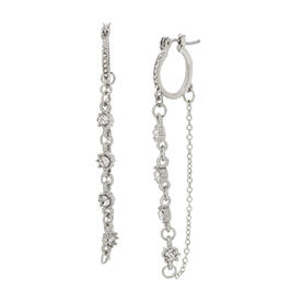 Steve Madden Silver Dangle Chain & Stone Gems Hoop Earrings