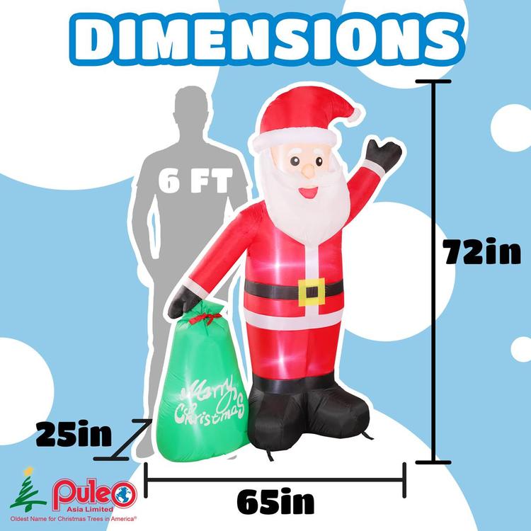 Puleo International 6ft. Lighted Blow-Up Inflatable Santa Claus