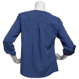 Womens Notations 3/4 Roll Tab Sleeve Dot Split Neck Blouse