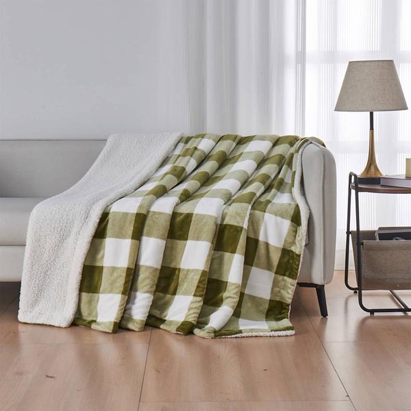 FreshFolds Kinsley Reversible Velvet Checkered & Sherpa Blanket