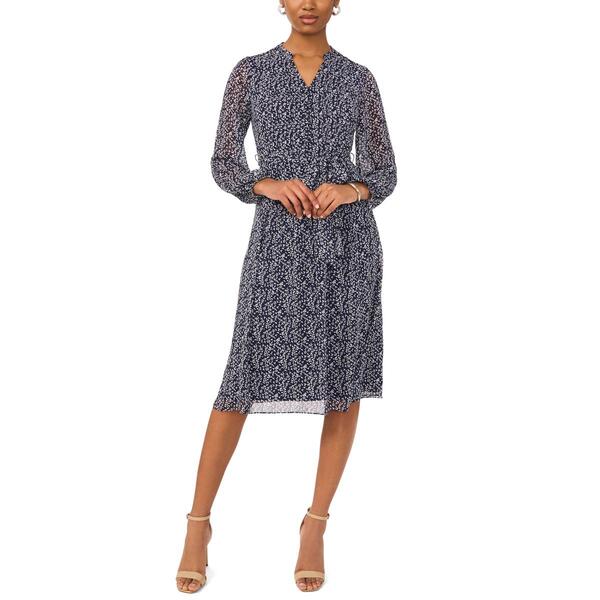 Petite MSK Long Sleeve Print Pintuck Midi Dress - image 