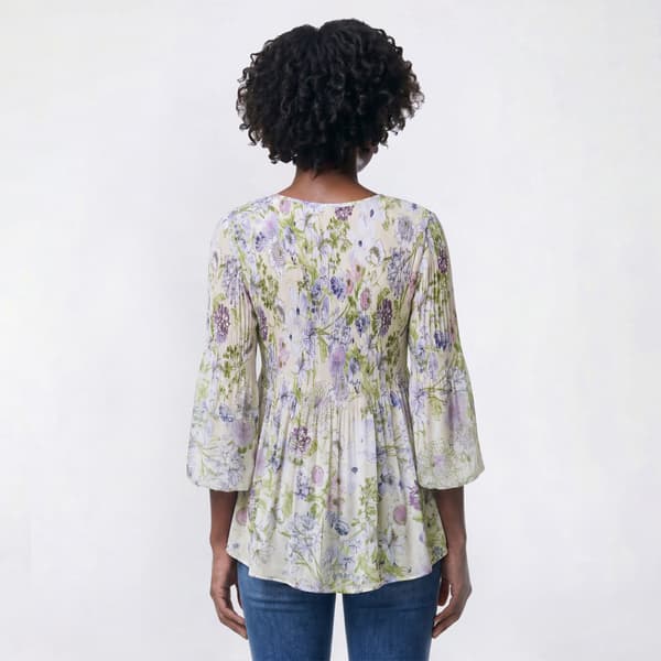 Plus Size Floral & Ivy 3/4 Sleeve Floral Pleater Blouse