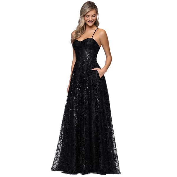 Juniors Blondie Nites Glitter Cross Back A-Line Dress