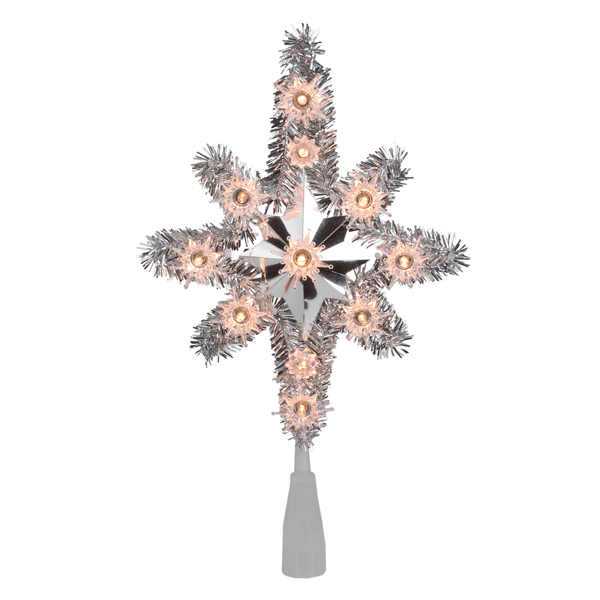 Northlight Silver Lighted Tinsel Star of Bethlehem Tree Topper - image 