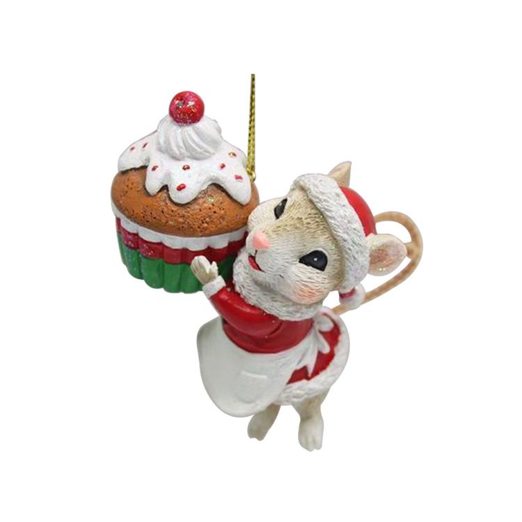 Resin Mouse Holding Cupcake Ornament