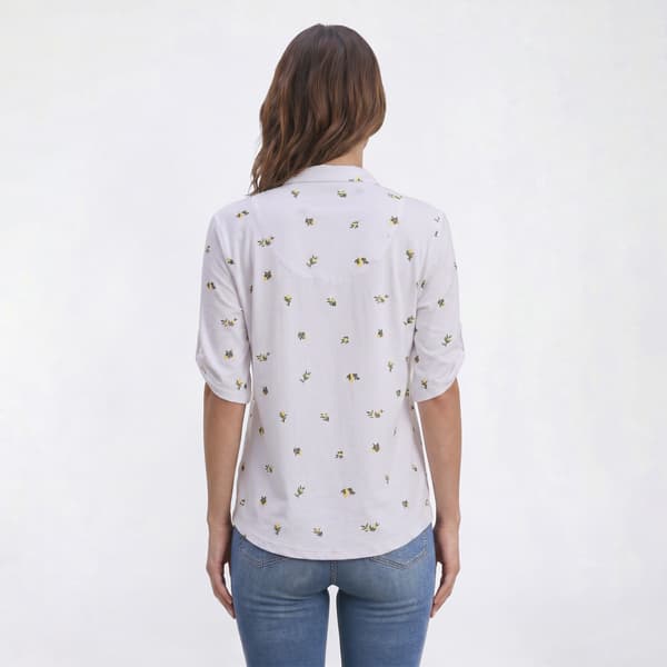 Womens Emily Daniels Elbow Sleeve One Pocket Ditsy Lemon Blouse
