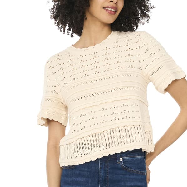 Womens Cece Short Sleeve Open Knit Crochet Sweater - image 