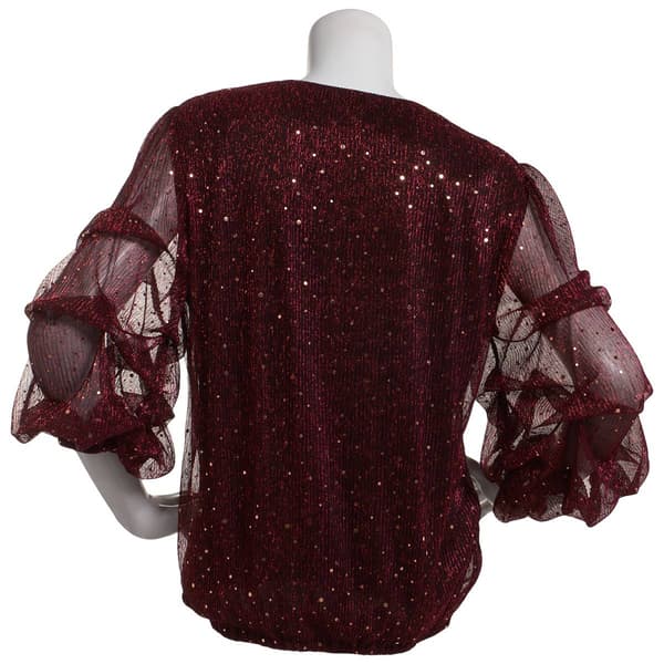 Womens MSK Lurex Crinkle Lantern Sleeve Blouse