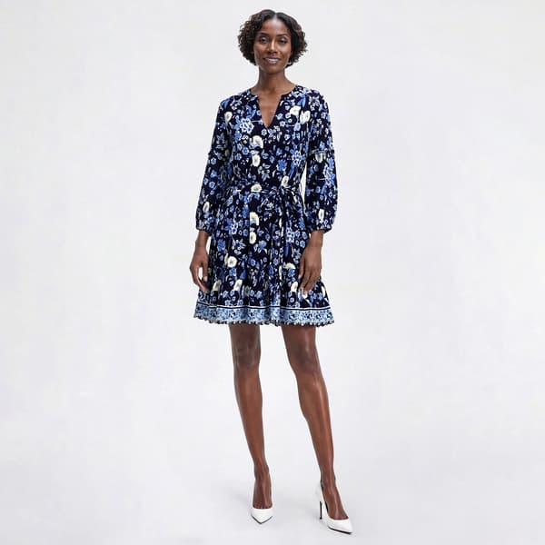 Womens Absolutely Famous 3/4 Sleeve Floral A-Line Dress - image 