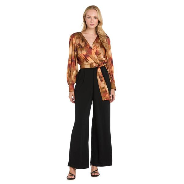 Womens R&M Richards Print Satin Top Solid Bottom Jumpsuit - image 