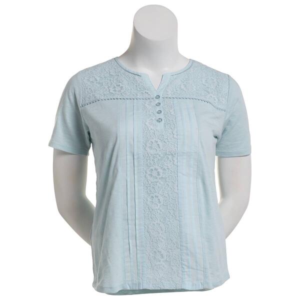 Womens Hasting & Smith Lace Front Henley Pintuck Blouse - image 
