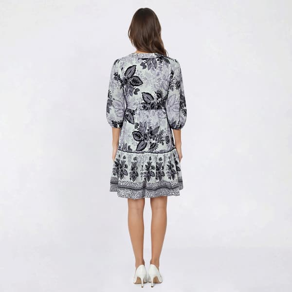 Womens Luxology Balloon Sleeve Border Floral A-Line Dress