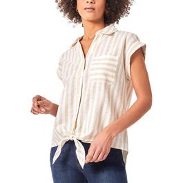 Womens Jones New York Cap Sleeve Tie Front Yarn Dye Stripe Blouse