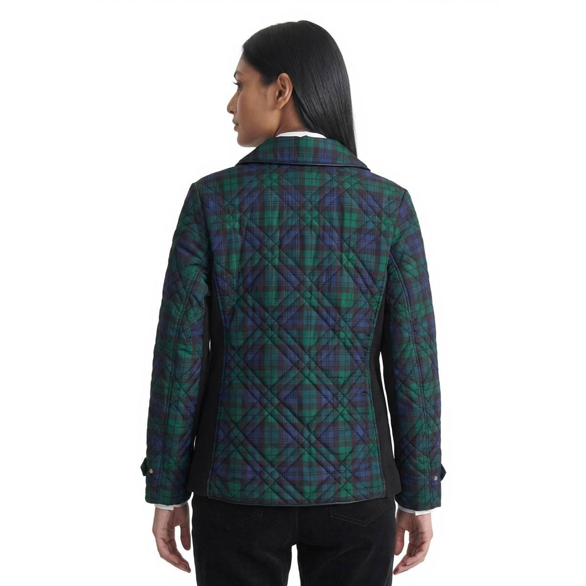 Petite Jones New York Long Plaid Diamond Quilted Jacket