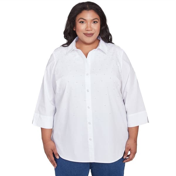 Plus Size Alfred Dunner Flower Power Pearl Studded Button Down