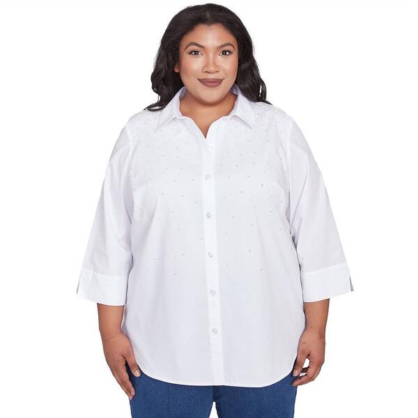 Plus Size Alfred Dunner Flower Power Pearl Studded Button Down - image 